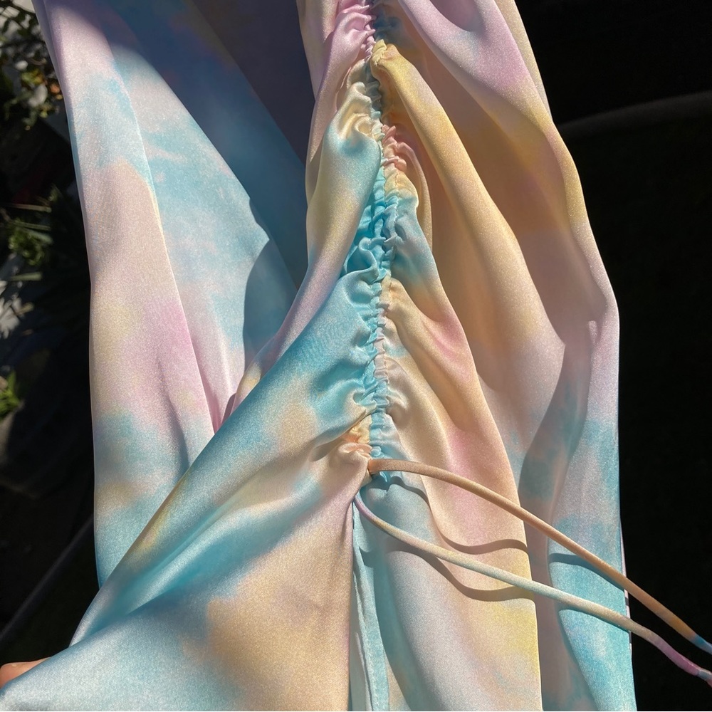 Zara watercolor tie dye satin slip dress halter multicolor - Picture 8 of 11